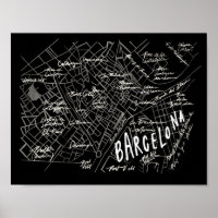 Barcelona Spanien Karte Poster - Schwarzer Vintage