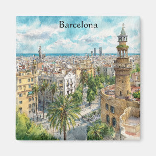 Barcelona Spanien Katalonien Stadtansicht Ölmalere Magnet
