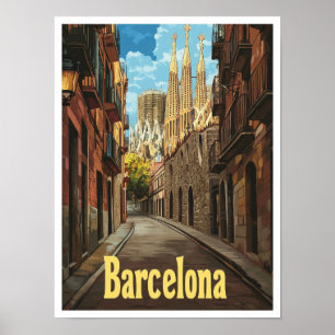 Barcelona Spanien Kunst Vintage Reise Illustration Poster