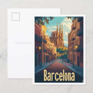 Barcelona Spanien Kunst Vintage Reise Illustration Postkarte