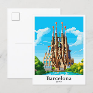 Barcelona Spanien Kunst Vintage Reise Illustration Postkarte
