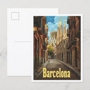Barcelona Spanien Kunst Vintage Reise Illustration Postkarte