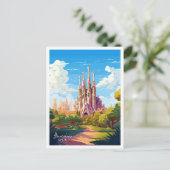 Barcelona Spanien Kunst Vintage Reise Illustration Postkarte (Stehend Vorderseite)