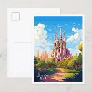 Barcelona Spanien Kunst Vintage-Reiseillustration Postkarte