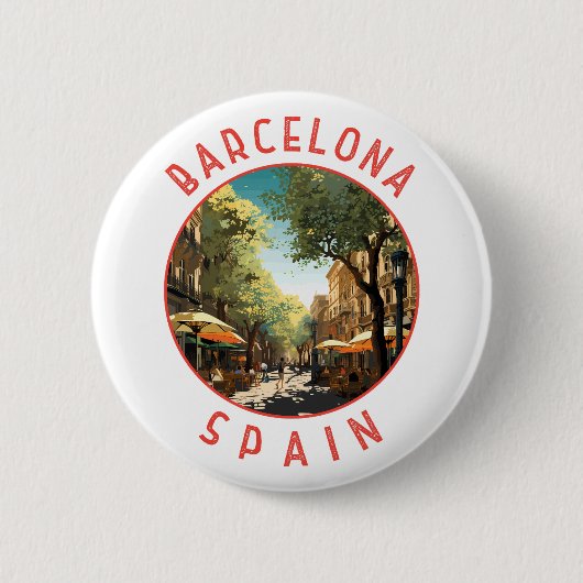 Barcelona Spanien La Rambla Retro Distressed Circl Button (Vorderseite)