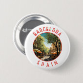 Barcelona Spanien La Rambla Retro Distressed Circl Button (Vorne & Hinten)