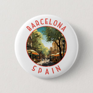 Barcelona Spanien La Rambla Retro Distressed Circl Button