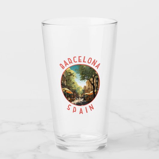Barcelona Spanien La Rambla Retro Distressed Circl Glas (Vorderseite)