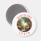 Barcelona Spanien La Rambla Retro Distressed Circl Magnet (Vorderseite/Rückseite)