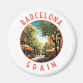 Barcelona Spanien La Rambla Retro Distressed Circl Magnet (Vorne)