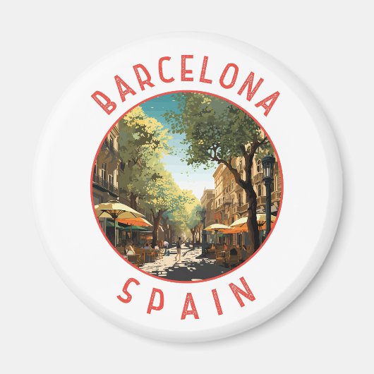 Barcelona Spanien La Rambla Retro Distressed Circl Magnet (Vorne)