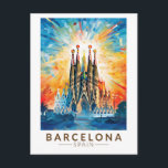 Barcelona Spanien La Sagrada Familia Postkarte<br><div class="desc">Barcelona Retro Vektor Reise Design. Barcelona,  die kosmopolitische Hauptstadt der spanischen Region Katalonien,  ist für ihre Kunst und Architektur bekannt.</div>