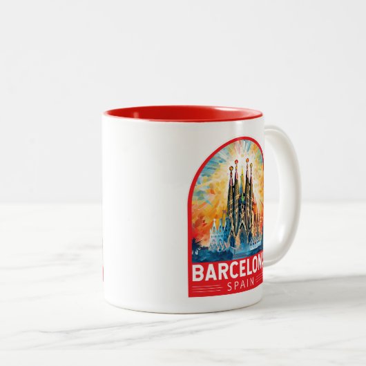 Barcelona Spanien La Sagrada Familia Zweifarbige Tasse (VorderseiteRechts)