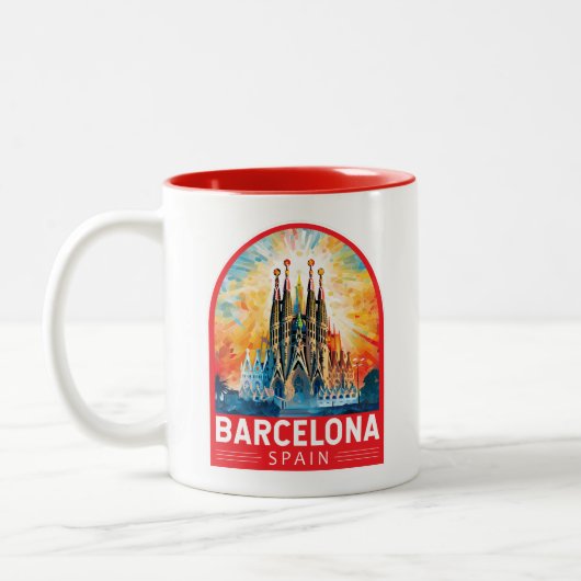 Barcelona Spanien La Sagrada Familia Zweifarbige Tasse (Links)