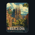 Barcelona, Spanien Magnet<br><div class="desc">Ein lebendiges,  farbenfroh gestaltetes Reiseplakat,  das die berühmte Sagrada Familia in Barcelona zeigt. In einem flachen Vektor-Kunststil mit Pastelltönen und fetten Farbblöcken. Ideal für Zuhause-Dekoration oder für Reisende.</div>
