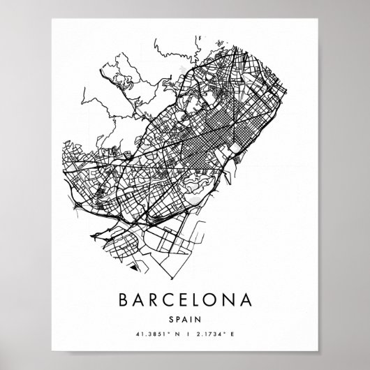 Barcelona Spanien Minimal Modern Circle Street Kar Poster (Vorne)