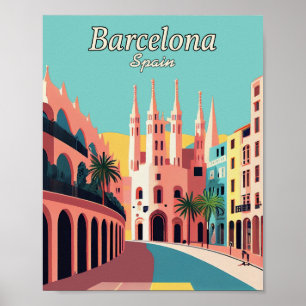 Barcelona Spanien Minimalistisches Vintage-Kunstpo Poster