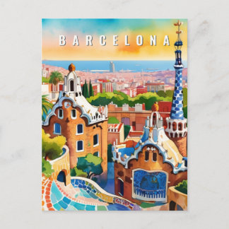 Barcelona Spanien Park Guel Retro Postkarte