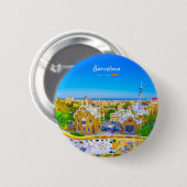 Barcelona, Spanien - Park Guell Gaudi Mosaik Button (Vorne & Hinten)