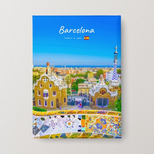 Barcelona, Spanien - Park Guell Gaudi Mosaik Button (Vorderseite)