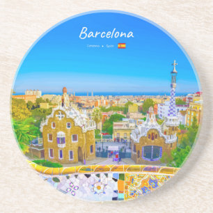 Barcelona, Spanien - Park Guell Gaudi Mosaik Getränkeuntersetzer