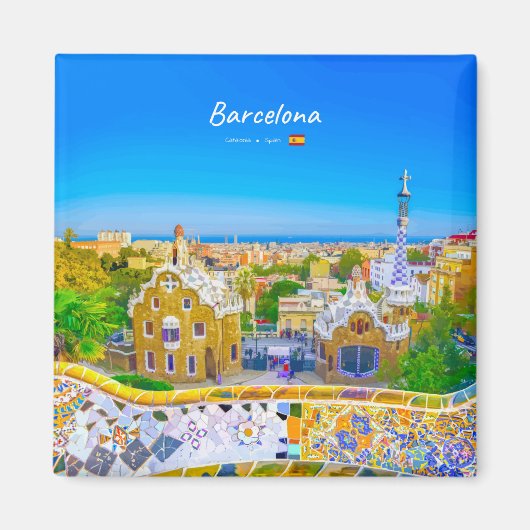Barcelona, Spanien - Park Guell Gaudi Mosaik Magnet (Vorne)