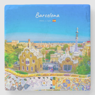 Barcelona, Spanien - Park Guell Gaudi Mosaik Steinuntersetzer