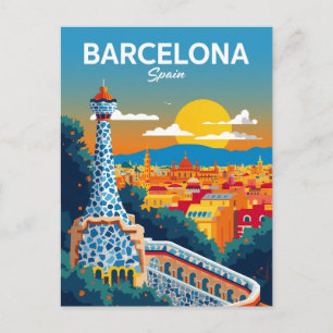 Barcelona Spanien Park Guell Vintage Reise Postkarte
