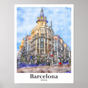 Barcelona Spanien Reise Aquarell Handgezeichnet Poster