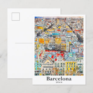 Barcelona Spanien Reise Wasserfarbe Handgezeichnet Postkarte