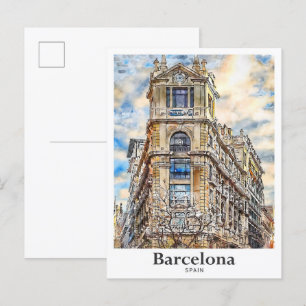 Barcelona Spanien Reise Wasserfarbe Handgezeichnet Postkarte