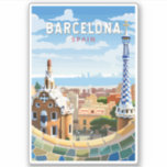 Barcelona Spanien Reisen Kunst Vintag Aufkleber<br><div class="desc">Barcelona Retro Vektor Reise Design. Barcelona,  die kosmopolitische Hauptstadt der spanischen Region Katalonien,  ist für ihre Kunst und Architektur bekannt.</div>
