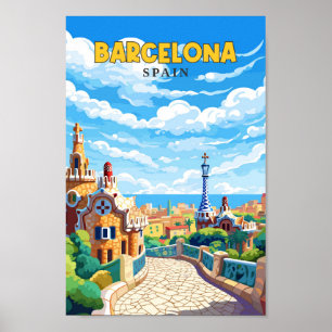 Barcelona Spanien Reisen Kunst Vintag Poster