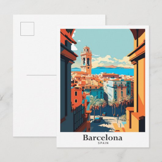 Barcelona Spanien Reisen Kunst Vintage Illustratio Postkarte (Vorne/Hinten)