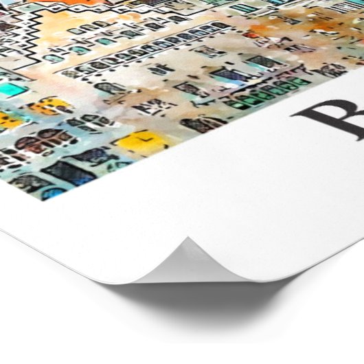 Barcelona Spanien Reisen Wasserfarbenhandzeichnung Poster (Ecke)