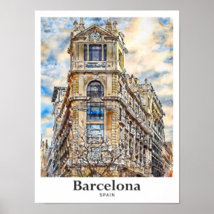 Barcelona Spanien Reisen Wasserfarbenhandzeichnung Poster