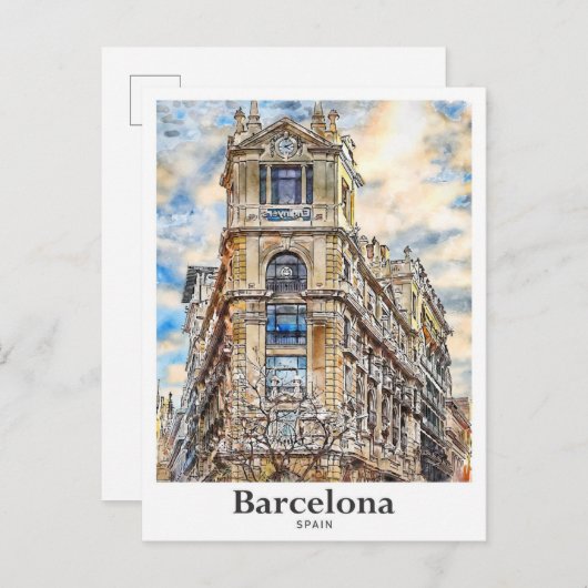 Barcelona Spanien Reisen Wasserfarbenhandzeichnung Postkarte (Vorne/Hinten)