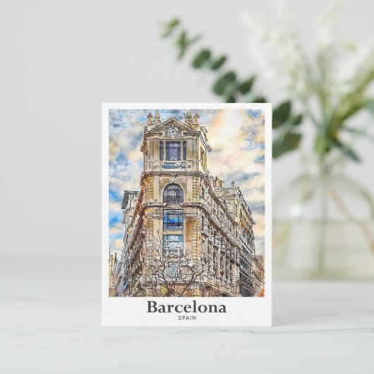 Barcelona Spanien Reisen Wasserfarbenhandzeichnung Postkarte (Stehend Vorderseite)