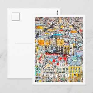 Barcelona Spanien Reiseort Wasserfarbe Postkarte