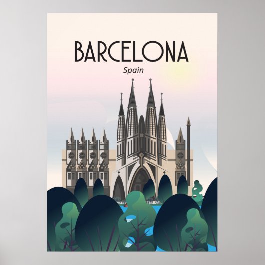 Barcelona Spanien Reiseplakat, Print, Poster (Vorne)