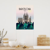 Barcelona Spanien Reiseplakat, Print, Poster (Küche)