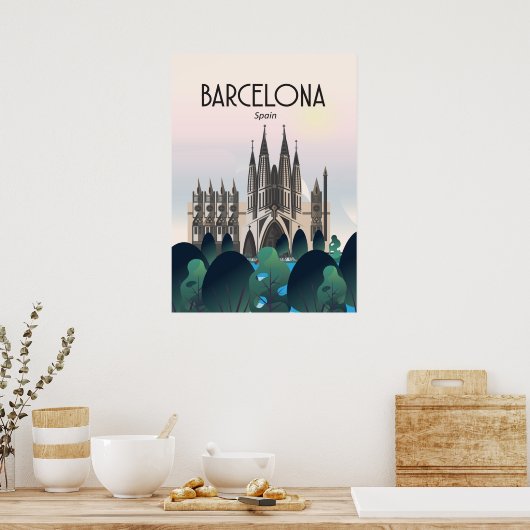 Barcelona Spanien Reiseplakat, Print, Poster (Küche)