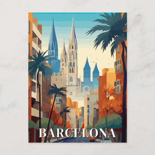 Barcelona, Spanien Retro-Reise Postkarte (Vorderseite)