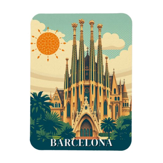 Barcelona Spanien Retro Reisen Abstrakt Magnet (Vertikal)