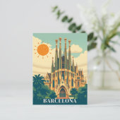 Barcelona Spanien Retro Reisen Abstrakt Postkarte (Stehend Vorderseite)