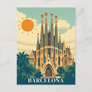 Barcelona Spanien Retro Reisen Abstrakt Postkarte