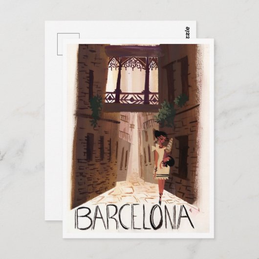 Barcelona Spanien Retro Reisen Urlaub Inspiriert Postkarte (Vorne/Hinten)