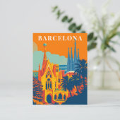 Barcelona Spanien Retro Travel Illustration Postkarte (Stehend Vorderseite)