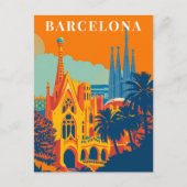 Barcelona Spanien Retro Travel Illustration Postkarte (Vorderseite)
