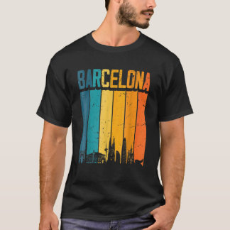 Barcelona Spanien Retro Vintag Sunset Skyline Barc T-Shirt